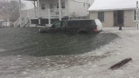 Water filled the streets of Hull, Massachusetts, southeast of Boston. 
