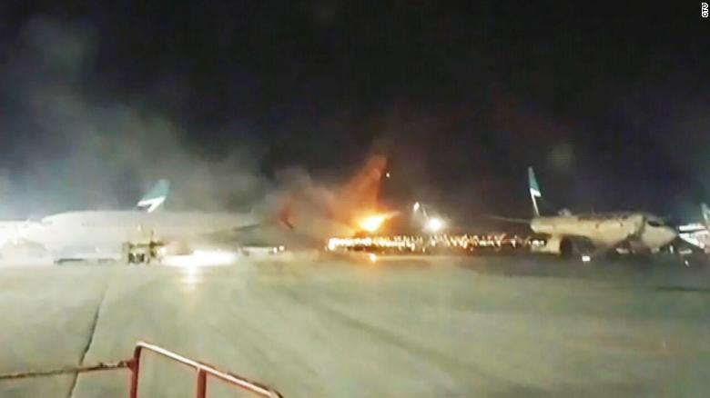 Plane collision on ground results in fire