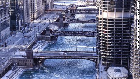 The Chicago River froze as temperatures in the aptly named Windy City hit minus 20 overnight. 