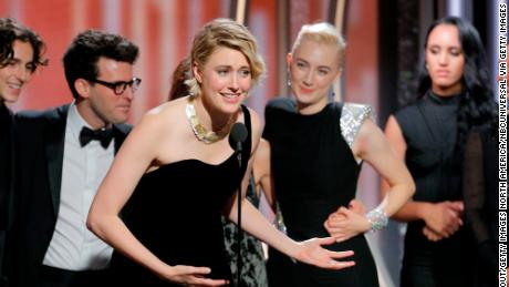 Greta Gerwig accepts the award for best picture -- comedy or musical for &#39;Lady Bird&#39; 
