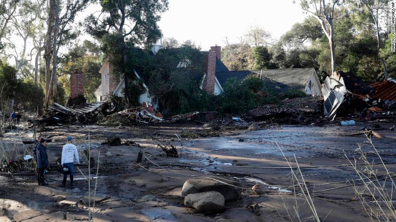 A damaged home is seen in Montecito, California, on Wednesday, January 10. Heavy rains unleashed deadly mudslides Tuesday that damaged or swept away dozens of homes in Southern California.
