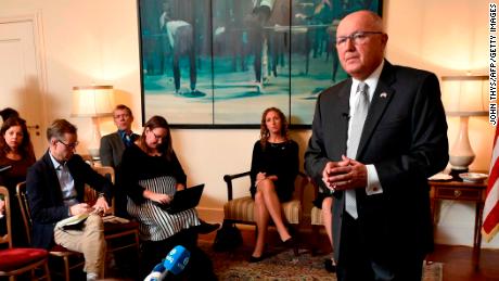 Hoekstra takes questions from the Dutch media on Wednesday. 