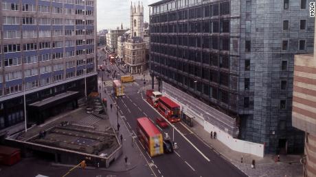 The temple (bottom left) was reconstructed above a car park on Queen Victoria Street in 1962.