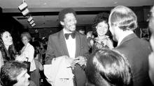 Freeman was nominated for a Tony Award for his performance in the Broadway play "The Mighty Gents." He is seen here with his wife, Jeanette, at the play's opening party on April 12, 1978.