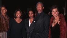 Morgan Freeman is seen with his second wife, Myrna, and their family at an American Cinema Awards event in Los Angeles in 1996.