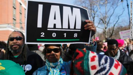 A woman attends the march in New York.