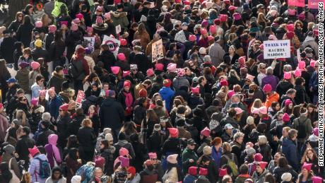In a message to thousands of women marching Saturday, President Trump tweeted  that it was a &quot;beautiful&quot; to &quot;celebrate the historic milestones and unprecedented economic success&quot; under his term.