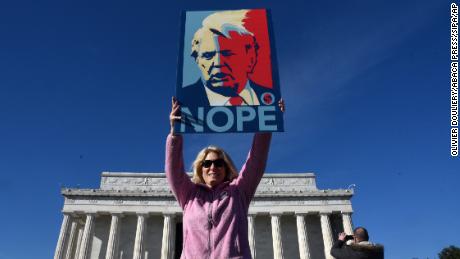 A woman attends the demonstration in Washington.