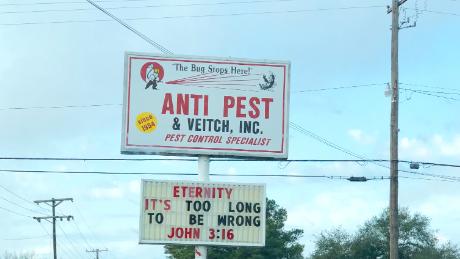 Allusions to Bible verses are common in town.