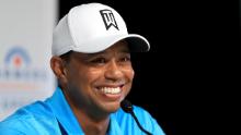 <strong>All smiles:</strong> Tiger Woods was relaxed as he chatted to the media ahead of his first start of 2018 at Torrey Pines. It was the former world No.1's first full-field event on the PGA Tour since missing the cut at the same venue last January.