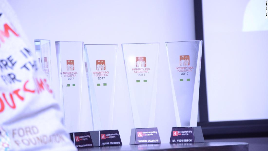 The winners trophies. The nominees took part in front of an audience of dignitaries, civic activists and donors. 