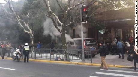 The scene in Shanghai after a van charged into pedestrians.