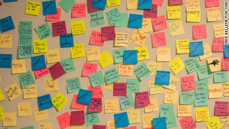 On a bulletin board at The Light House are sticky notes posted by visitors. They are meant to be messages of hope and inspiration.