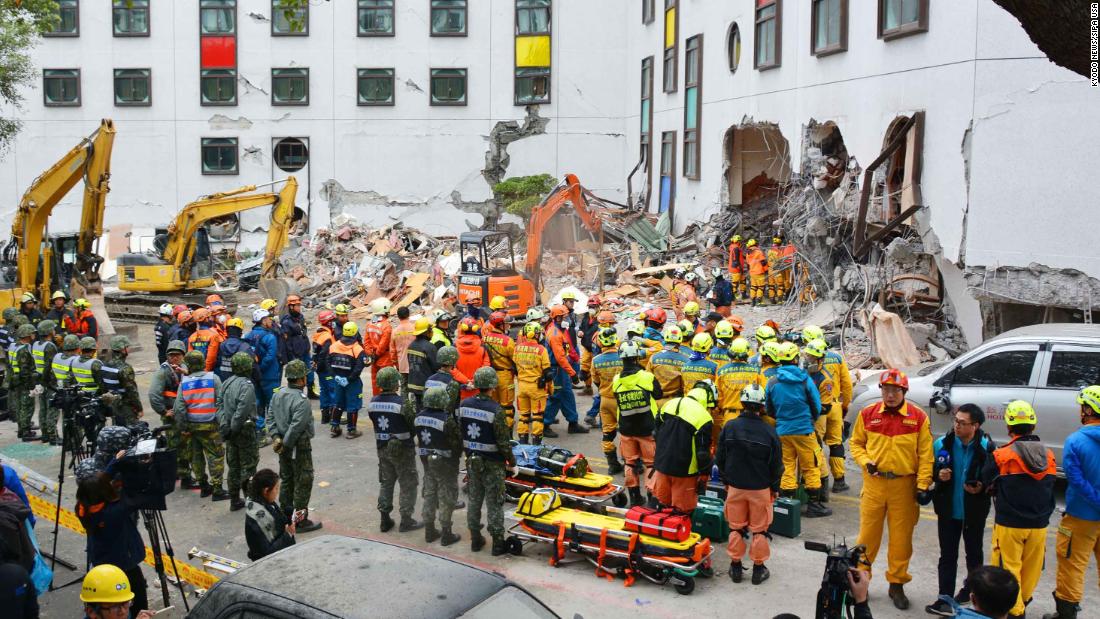 Search-and-rescue teams look for survivors in Hualien.