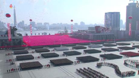 A screenshot from North Korean state television shows the scale of the military parade.