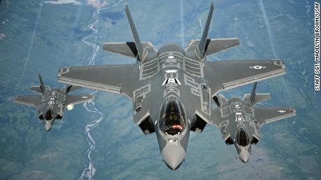 The American F-35 fighter makes his first airstrike