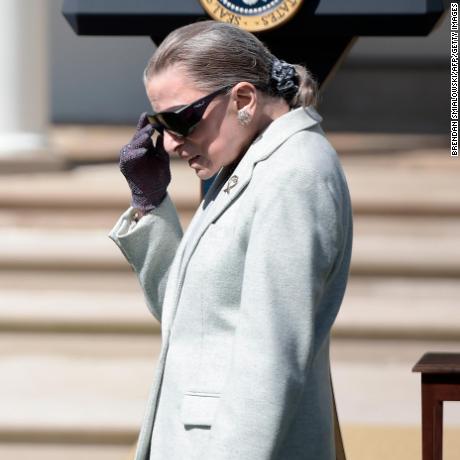 Associate Justice of the US Supreme Court Ruth Bader Ginsburg arrives for Neil Gorsuch&#39;s swearing-in ceremony as an associate justice of the US Supreme Court in the Rose Garden of the White House on April 10, 2017 in Washington, DC