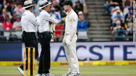 Australian fielder Cameron Bancroft was questioned by umpires during the third day of the third Test between South Africa and Australia.