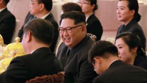 In this March 26, 2018, photo provided March 28, 2018 by the North Korean government, North Korean leader Kim Jong Un, center, smiles as he and Chinese counterpart Xi Jingping, center left, attend a banquet at the Great Hall of the People, in Beijing. North Korea&#39;s leader Kim and his Chinese counterpart Xi sought to portray strong ties between the long-time allies despite a recent chill as both countries on Wednesday, March 28, 2018, confirmed Kim&#39;s secret trip to Beijing this week. The content of this image is as provided and cannot be independently verified. Korean language watermark on image as provided by source reads: &quot;KCNA&quot; which is the abbreviation for Korean Central News Agency. (Korean Central News Agency/Korea News Service via AP)