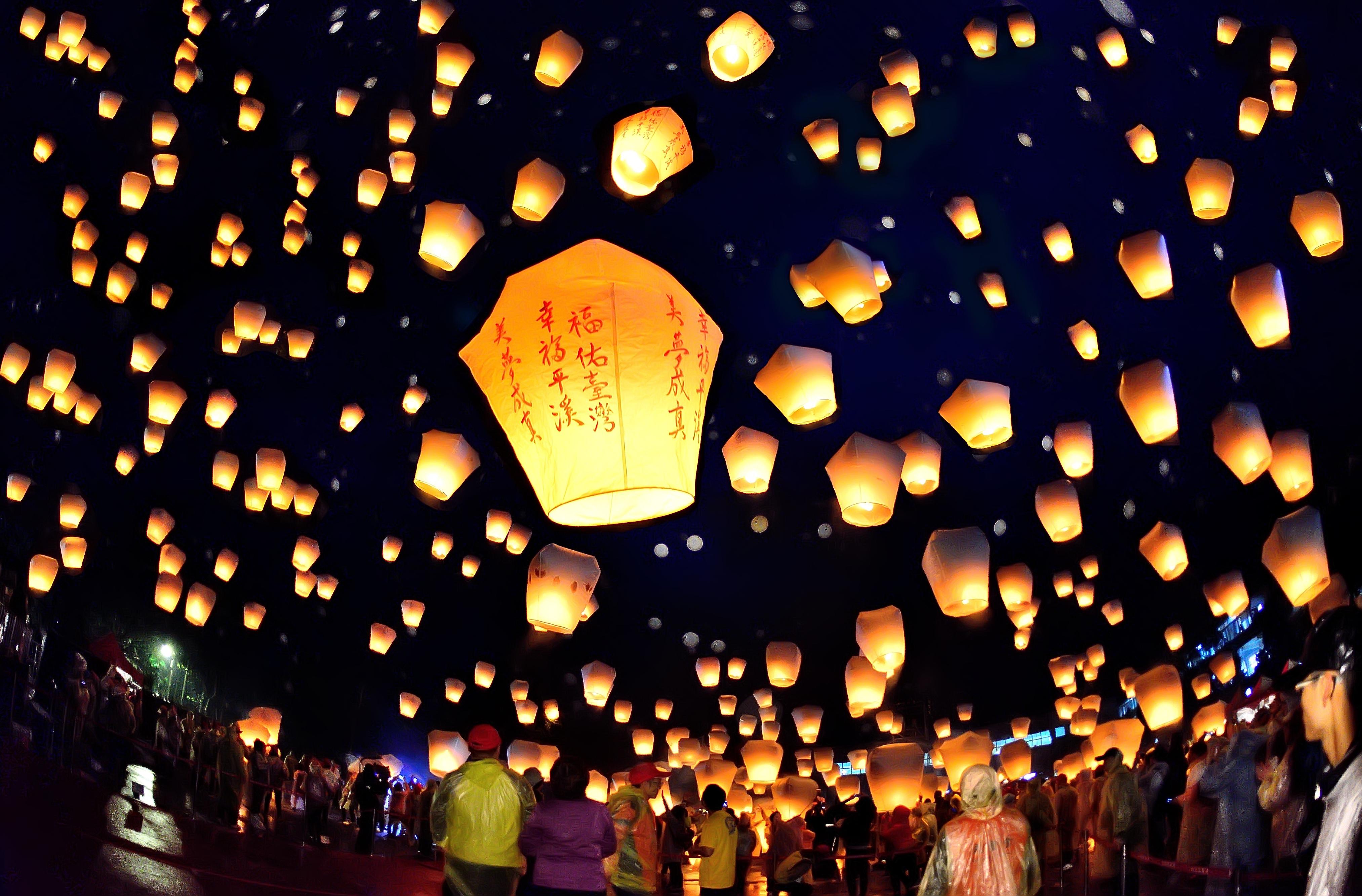 light balloons in sky