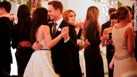Mike and Rachel talk down the aisle in &quot;Good-Bye,&quot; the season 7 finale of &quot;Suits.&quot;