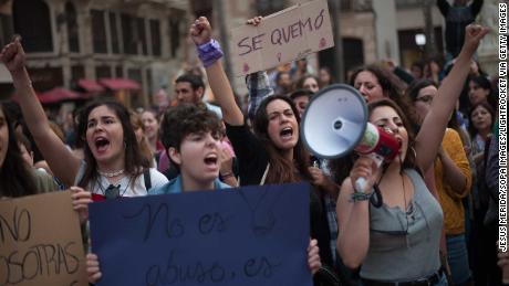 Women take part in a demonstration Thursday in Málaga, Spain, against the sexual abuse of women.