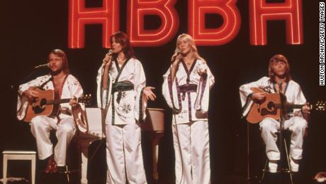 (From left) ABBA members Benny Andersson, Anni-Frid Lyngstad, Agnetha Fältskog and Björn Ulvaeus are shown, circa 1975.