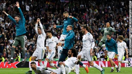 Real players celebrate reaching a third consecutive final.