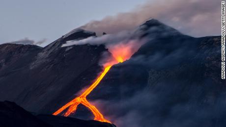 Lava flows from a volcanic vent in Italy.