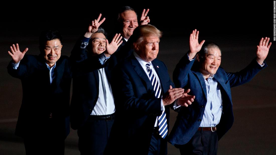The three Americans &lt;a href=&quot;https://www.cnn.com/2018/05/10/politics/trump-north-korea-freed-americans/index.html&quot; target=&quot;_blank&quot;&gt;released by North Korea this week&lt;/a&gt; are welcomed at Andrews Air Force Base in Maryland by US President Donald Trump and Secretary of State Mike Pompeo on Thursday, May 10. Kim Dong Chul, Kim Hak-song and Kim Sang Duk, also known as Tony Kim, were freed Wednesday while &lt;a href=&quot;https://www.cnn.com/2018/05/09/politics/mike-pompeo-north-korea-prisoners-tick-tock/index.html&quot; target=&quot;_blank&quot;&gt;Pompeo was visiting North Korea&lt;/a&gt; to discuss Trump&#39;s upcoming summit with North Korean leader Kim Jong Un.