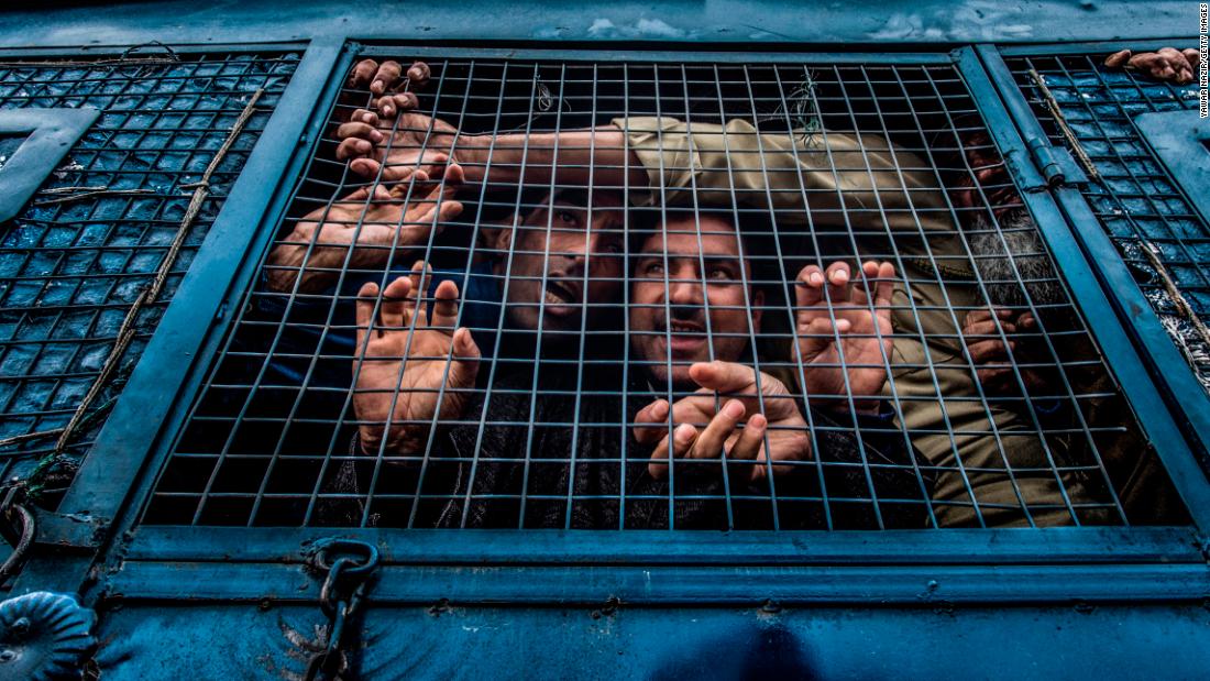 Detained protesters shout slogans from a police vehicle in Srinagar, India, on Monday, May 7. They were protesting against Indian government forces, who &lt;a href=&quot;https://www.cnn.com/2018/04/03/asia/violence-kashmir-isis-intl/index.html&quot; target=&quot;_blank&quot;&gt;have been clashing with militant groups&lt;/a&gt; in Indian-administered Kashmir.
