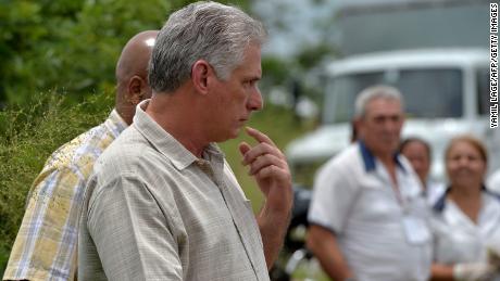 Cuban President Miguel Diaz-Canel arrives at the site of the accident.