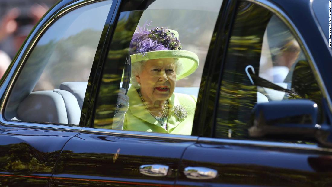 The Queen arrives for the wedding of her grandson Prince Harry and Meghan Markle in May 2018. 