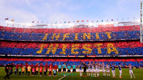 Supporters saluted the departing midfielder with the message &quot;Infinit Iniesta&quot; ahead of kickoff.