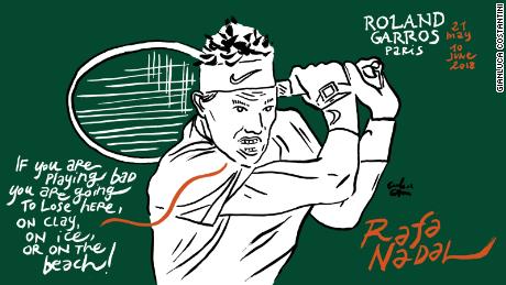 Rafael Nadal. Sketch by Gianluca Costantini.