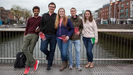 American anti-abortion campaigners (from left) Benyam Capel, Nathan Berning, Emily Faulkner, Chase Howell and Nicole Hocott in Dublin last week. 