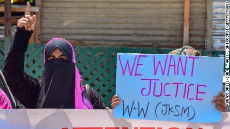 People in Srinagar hold a demonstration in May on the ninth anniversary of the rape and murder of Asiya and Neelofar Jan.