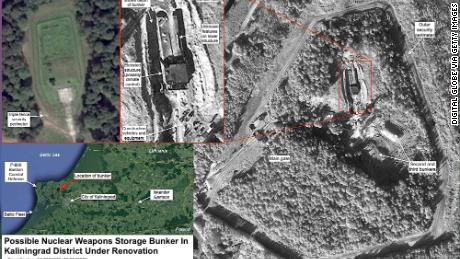 A satellite image from the Federation of American Scientists that apparently shows a buried nuclear weapons storage bunker in the Kaliningrad region, which the group says has been under major renovation since mid-2016.