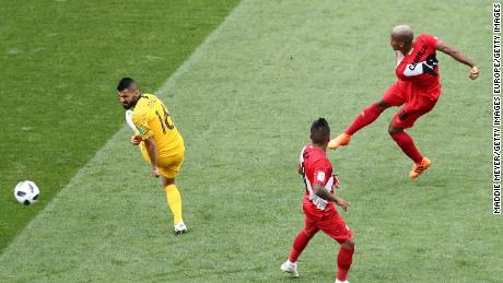 The beautiful finish of Andre Carrillo (right) puts Peru ahead of Australia in Group C. 