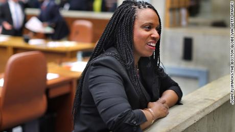   BOSTON, MA - FEBRUARY 1: Boston City Councilor Ayanna Pressley speaks in front of Boston City Council on February 1, 2017. (Photo by John Tlumacki / The Boston Globe via Getty Images) 