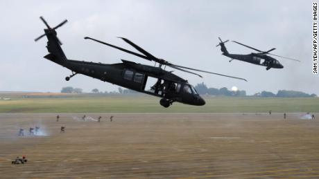 UH-60 Black Hawk helicopters take part in Taiwan drills simulating Chinese attacks in June 2018.