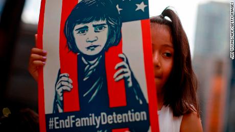   A girl participates in a protest against US immigration policies separating migrant families in Chicago 