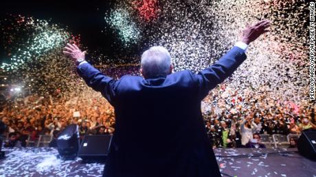  President-elect Andres Manuel Lopez Obrador celebrates his victory in front of his supporters 