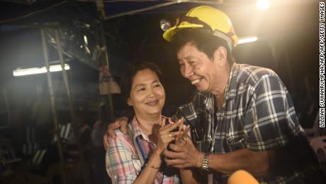   Members of The family of one of the missing are celebrating camping near Tham Luang Cave 