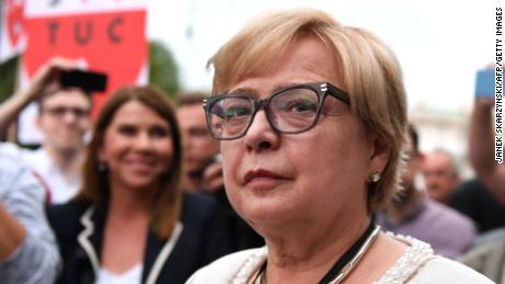 Poland&#39;s chief justice, Malgorzata Gersdorf, attends a demonstration in Warsaw in July.  
