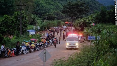   An ambulance leaves Tham Luang cave after divers evacuate some of the 12 trapped boys 