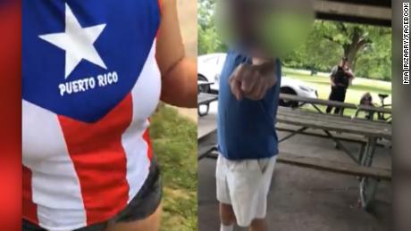 A man harasses a woman wearing a Puerto Rico jersey and says that it is not American.