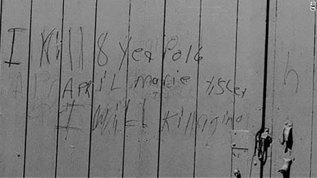 In 1990, two years after April Tinsley&#39;s murder, this message appeared on a barn door near where her body was recovered.