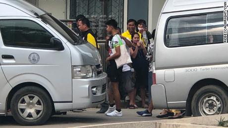   Some of es boys who were trapped in a cave in northern Thailand outside a hospital in Chiang Rai. 