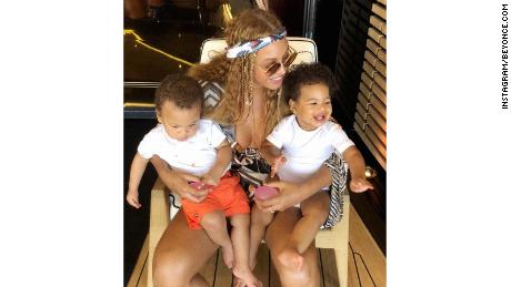 Beyoncé Knowles pictured with her twins, Sir and Rumi. 